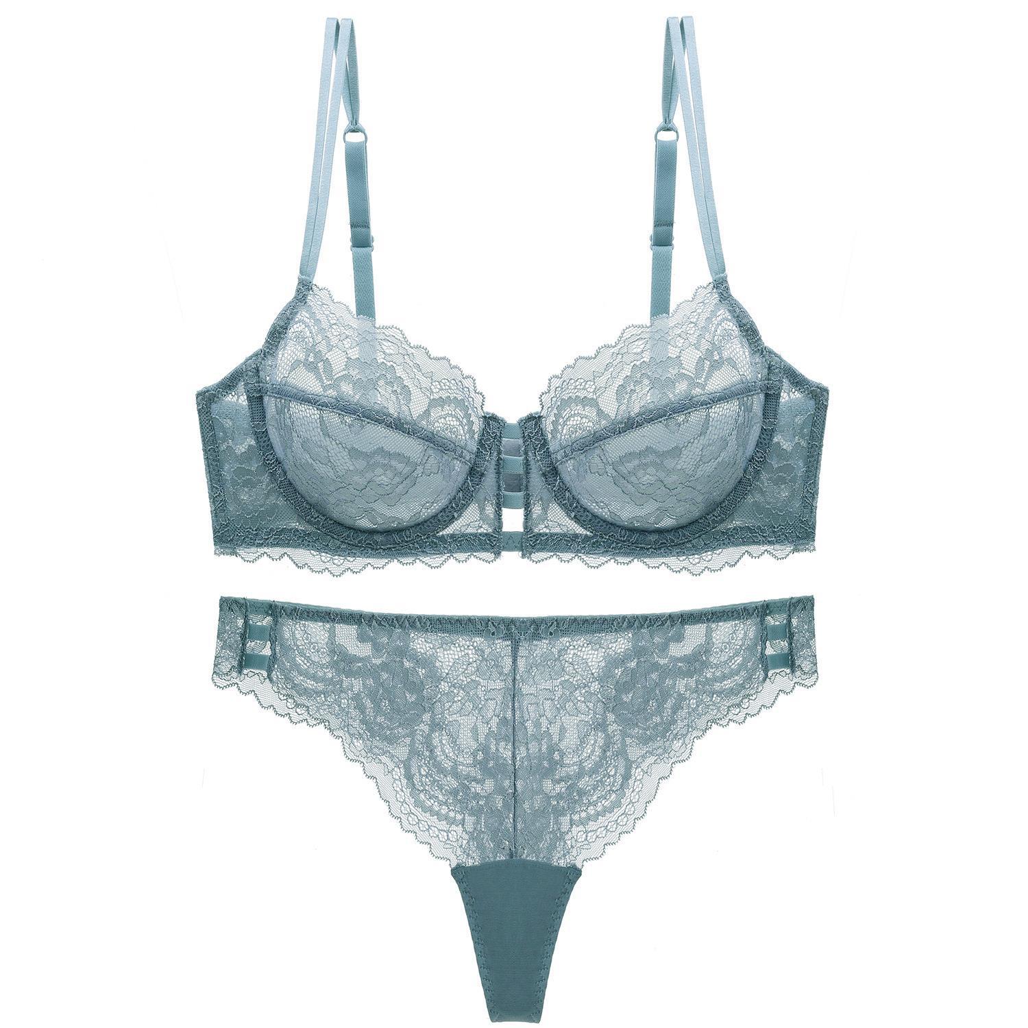 Girls' chest underwear, women's thin steel ring bra, sexy lace, French style large chest, small bra set_voghion.com