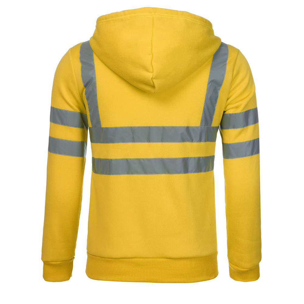 Men's Clothing reflective strip plus velvet sweatshirt outdoor sanitation work clothes zipper hooded color matching sweatshirt jacket_voghion.com