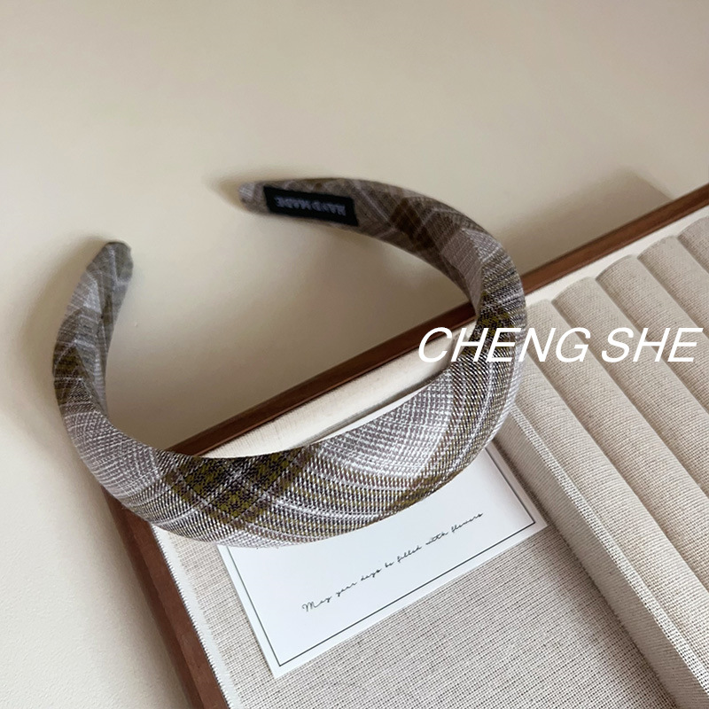 早秋复古撞色格纹发箍美拉德色宽边发箍高颅顶海绵头箍减龄学院风|undefined