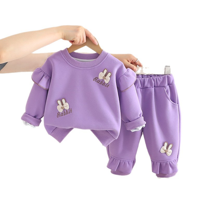 Girls' Baby Outfit 2025 Spring And Autumn New Infant Children's Clothing Rabbit Bow Sweatshirt Two-Piece Set_voghion.com