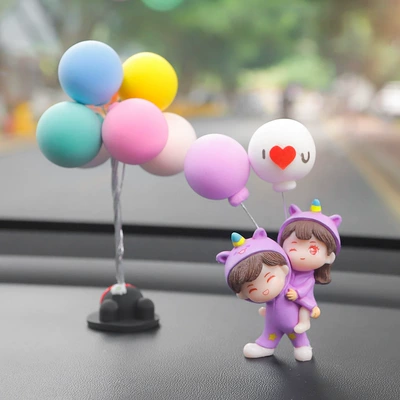Cute Center Console Ornaments | Car ornaments - purple-clothes-back-couple-purple-white-love-ball-mickey-maca