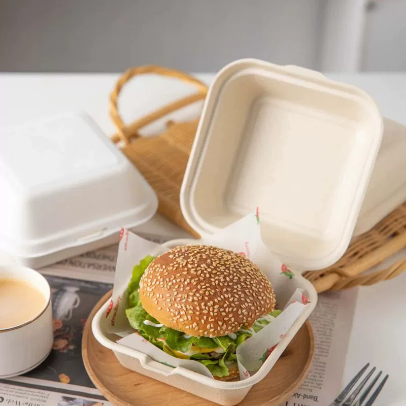 Оптовая продажа одноразовых упаковочных коробок для торта, ланча, риса, фруктовых тортов из биоразлагаемой целлюлозы (гамбургские коробки)