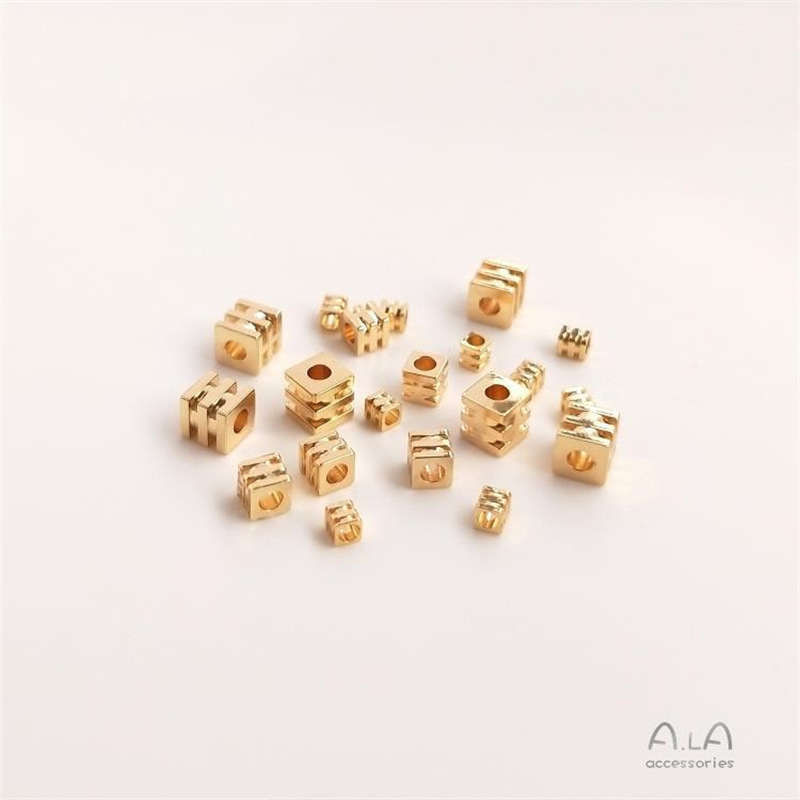 美国14K包金保色方块珠三线四方形散珠子diy手链项链串首饰品隔珠