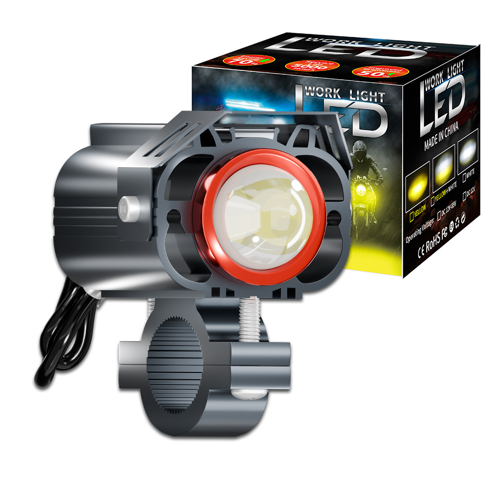 Transfronterizos motociclista blanco amarillo doble luz baja gran cara gato exterior faro de vehículo eléctrico reforma del faro