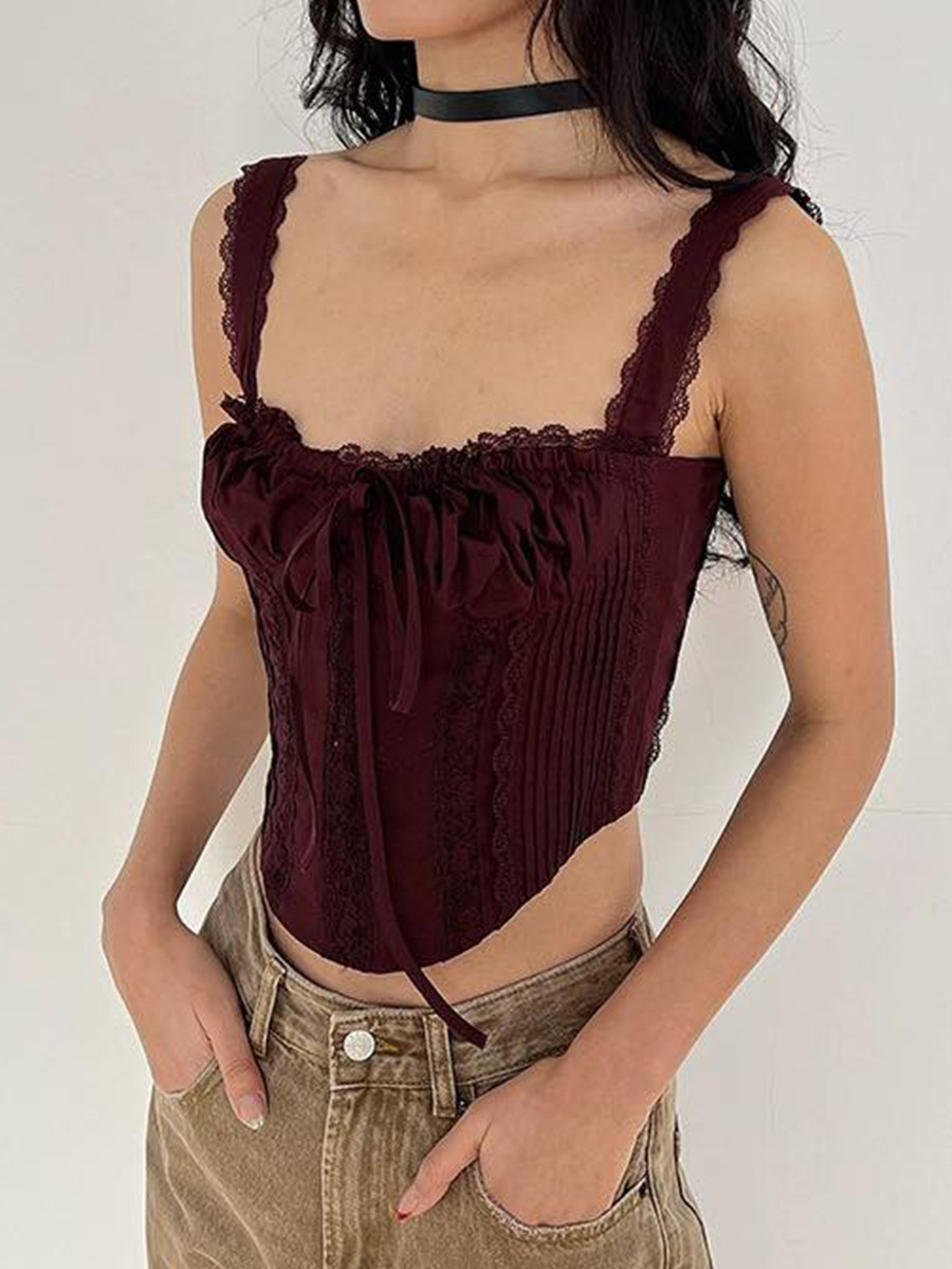 Women's Lace Splicing Straps Camisole Short Irregular European American Style Sexy Top for Hot Girls_ecoleips.com