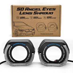 Cross-Border New Car Angel Eye Led Headlight Integrated Cover 5D Lens Round Aperture White Yellow Rgb Turn Signal