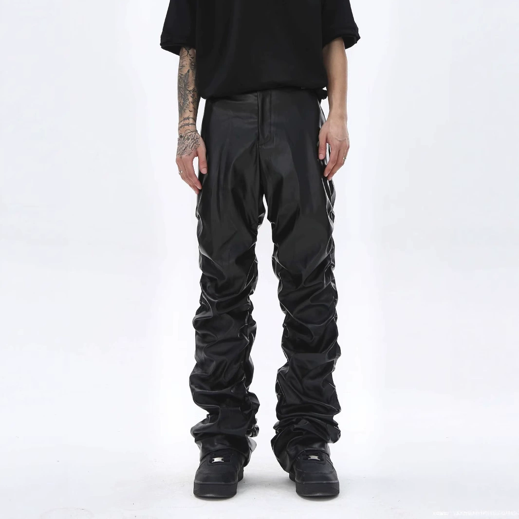 Темные панк-нишевые дизайнерские глянцевые плиссированные брюки из искусственной кожи для мужчин, свободные повседневные брюки в национальном стиле в стиле хип-хоп