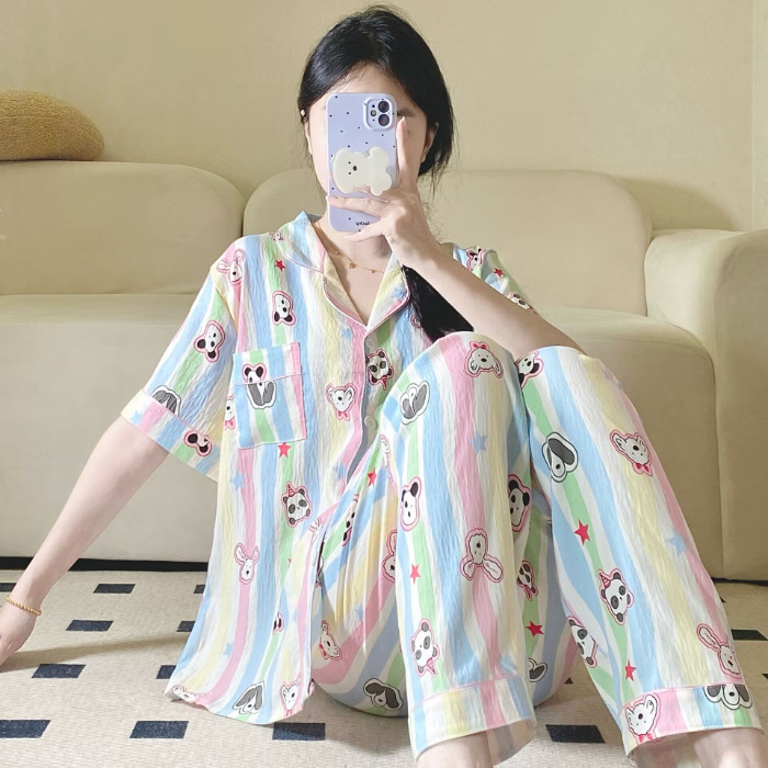 Verano nuevo pijama de amor mujer adorable oso simple ocio delgado nubes algodón ropa doméstica dos piezas conjunto al por mayor
