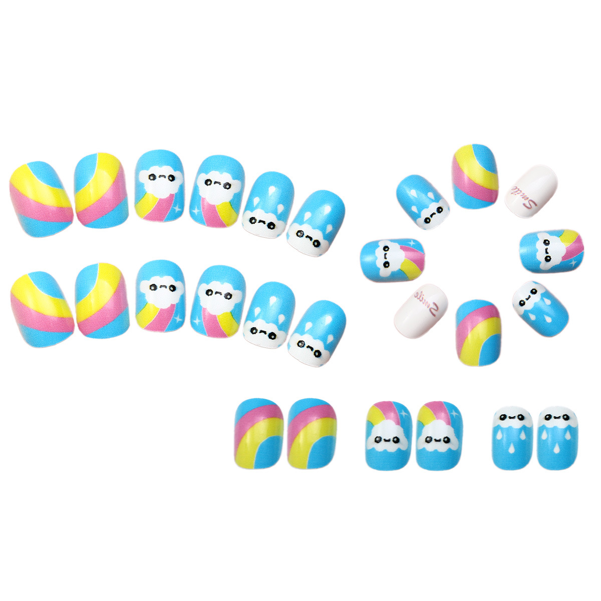 Uña de manicura, nubes lindas, día de los niños, uñas usables, parches de uñas falsas, uñas acabadas