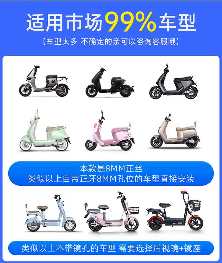 Universal Electric Scooter Wide-Angle Rearview Mirror, Scooter Rearview Mirror, Three-Wheeled Electric Vehicle Rearview Mirror, Convex Reflector