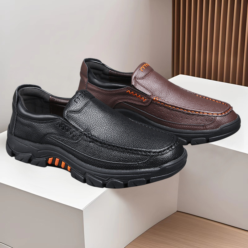 Cross-border Men's Shoes plus size Casual Business Leather Shoes Men's Breathable Middle-aged and Elderly Dad Shoes Slip-on Outdoor Mountaineering Shoes for Men