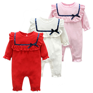 Baby Full Moon Clothes Baby Jumpsuit Spring and Autumn Cotton Long Sleeve Princess Lotus Leaf Stylistics 40cm Doll Hakka New Year Clothes