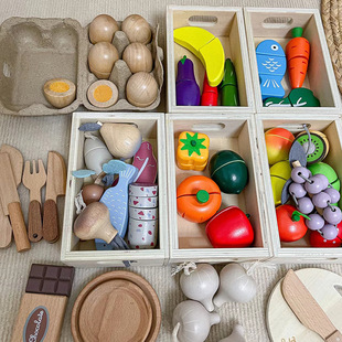 Kindergarten Educational Wooden Magnetic Vegetable Fruit Chicing Toys Children's Play Kitchen Simulation Toys