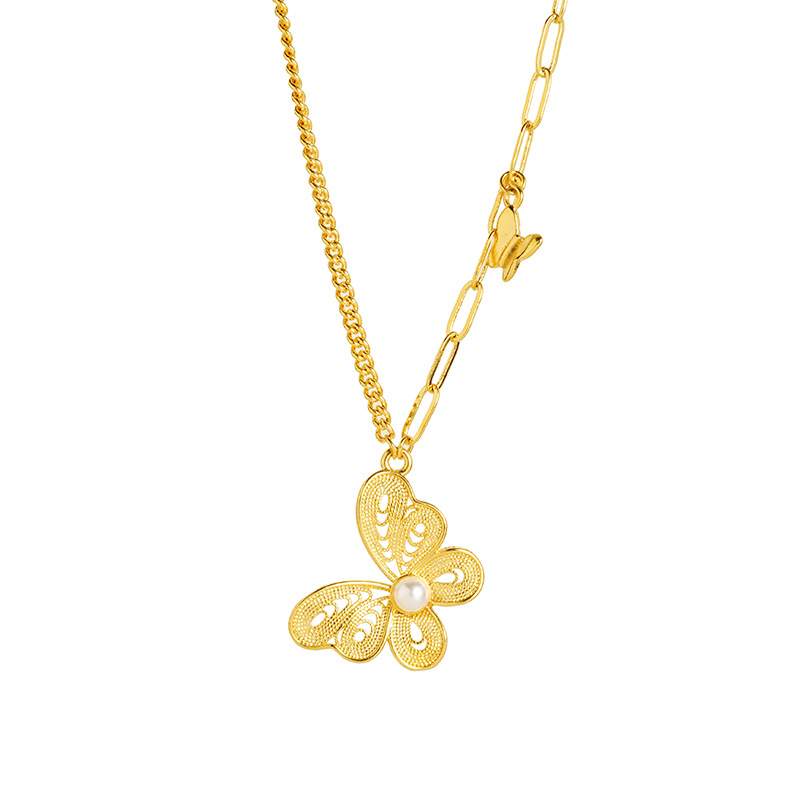 Collar de perlas de amor de flores de mariposa de oro de arena vietnamita durante mucho tiempo