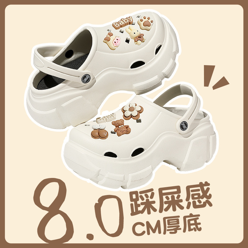 Women's Platform Hole Shoes for Summer Outer Wearing Heightening Cyber Popular All-match Fashionable High-heeled Beach Breathable Slippers