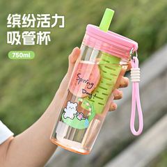新型大容量PCアニメプラスチックカップ高颜値女子携帯ストローカップ茶水分離カップカスタム