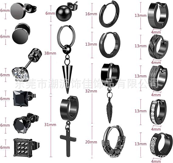 Black men's earrings stainless steel