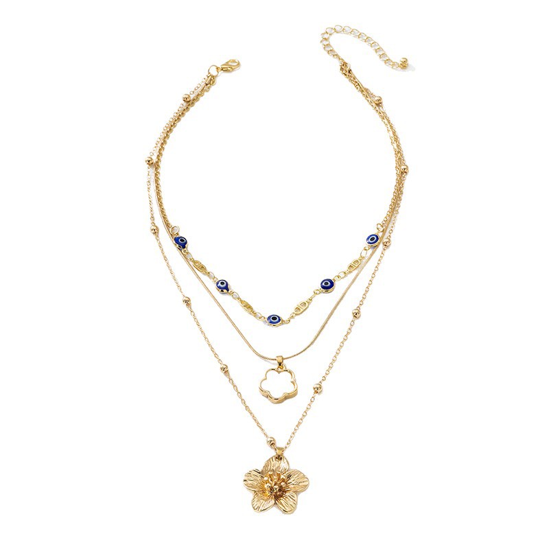 Collier pendentif fleur plissée dorée, tendance européenne et américaine, pour femme, style multi-rangs._voghion.com