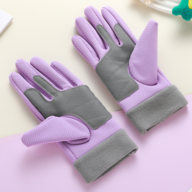 Guantes para niños de otoño y invierno para montar al aire libre con vello a prueba de viento y frío para hombres y mujeres con dedos enteros lindos guantes de motocicleta calientes