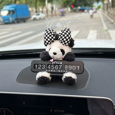 Car temporary parking sign, cartoon Nömrəli dayanma kartı - plaid-bow-panda-black-parking-sign