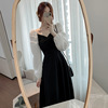 2021 spring new fashion elegant stitching skirt long sleeve dress