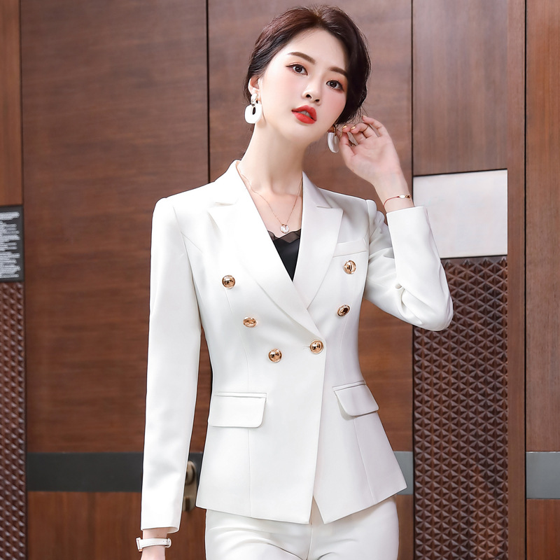 White Long-Sleeve Blouse Women's Fashion Professional Suit Spring and Autumn Outerwear CEO Suit Set of 3 Pairs