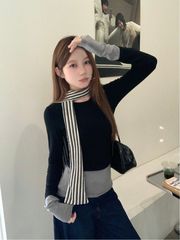 假两件学院风撞色长袖恤女2025春秋新款内搭打底衫修身显瘦上衣潮