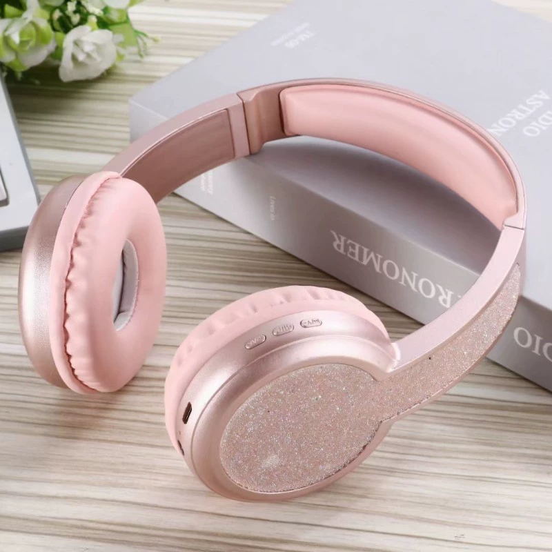Подарочные наушники с Bluetooth, беспроводная гарнитура, BT-стик, алмазный блеск, модные спортивные большие наушники