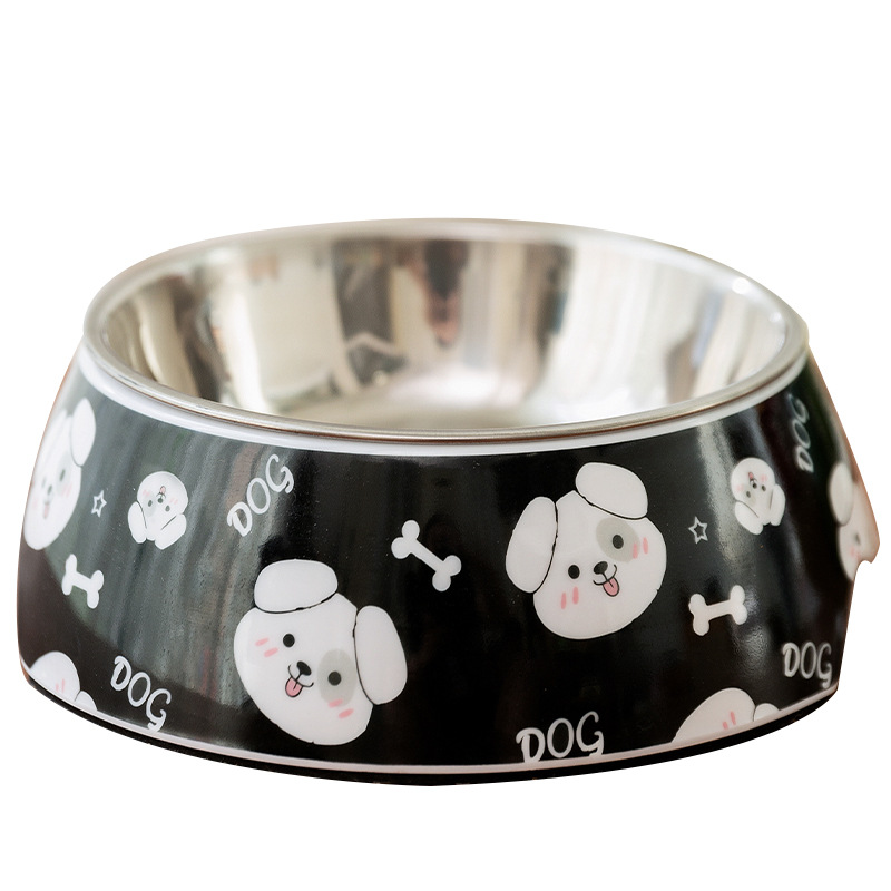Nuevos dibujos animados impresión de melamina perros de acero inoxidable un solo tazón para perros grandes de cabello dorado gran tazón para perros grandes tazón para gatos tazón para mascotas