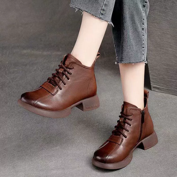 Martin сапоги женский британский стиль 2024 новые мягкие кожаные ретро короткие сапоги с низким каблуком на толстом подошвине повседневные короткие сапоги для женщин