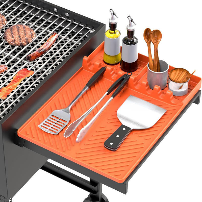 Silicone BBQ tool mat, non-slip and heat-resistant multifunctional storage tray, special accessory for barbecue grills