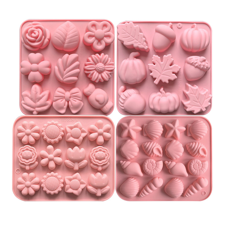 9連異なる草花形食品級シリコン型チョコレートキャンディーゼリー凉粉金型DIY手作り石けん型|undefined