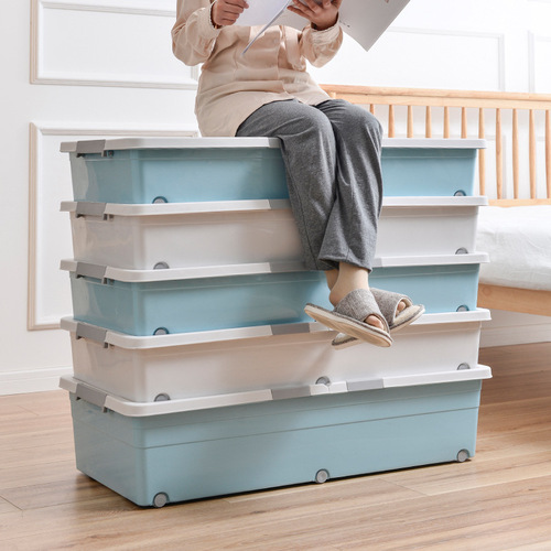 Under-the-bed storage box large plastic wheeled flat household quilt organizer under-bed clothes storage box storage box