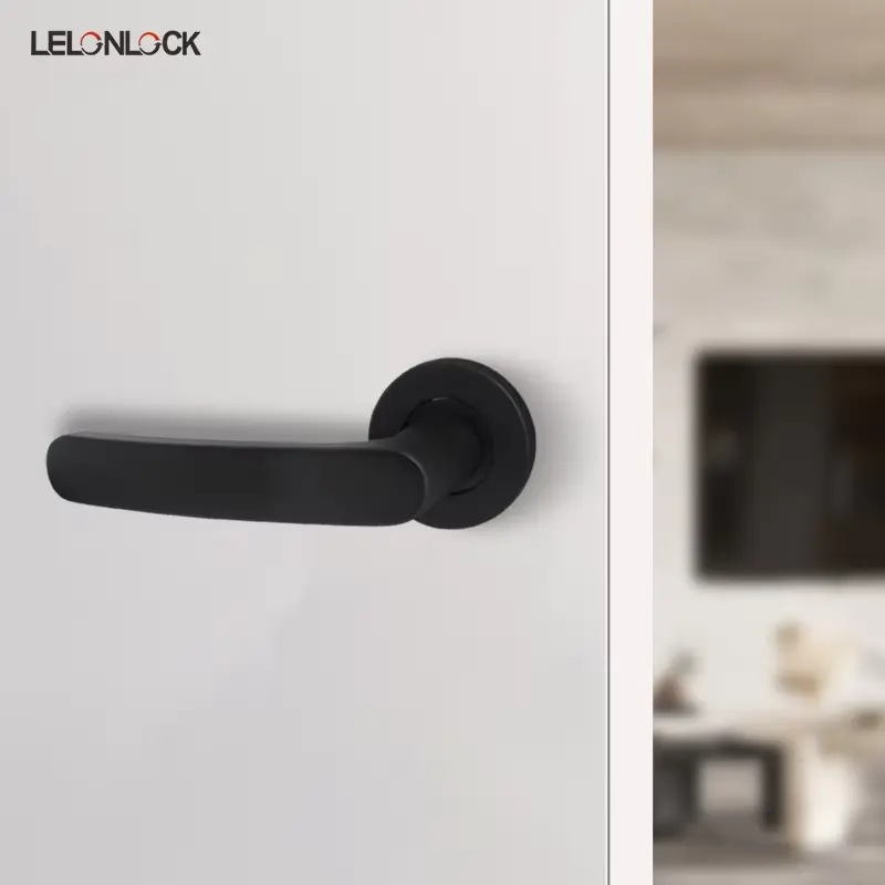 Puerta interior, accesorios para puertas de dormitorio, manija negra galvanizada al por mayor, puerta de canal 304 de acero inoxidable, manija de bloqueo dividida