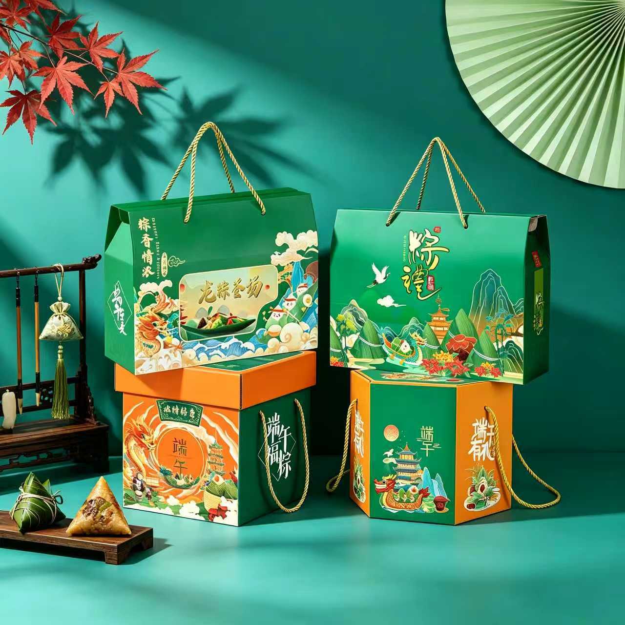 Caja de embalaje para zongzi del Festival del Bote del Dragón 2026 con ventana transparente, caja de regalo portátil de alta gama para zongzi especializados, caja de regalo del Festival del Bote del Dragón en stock. image 3