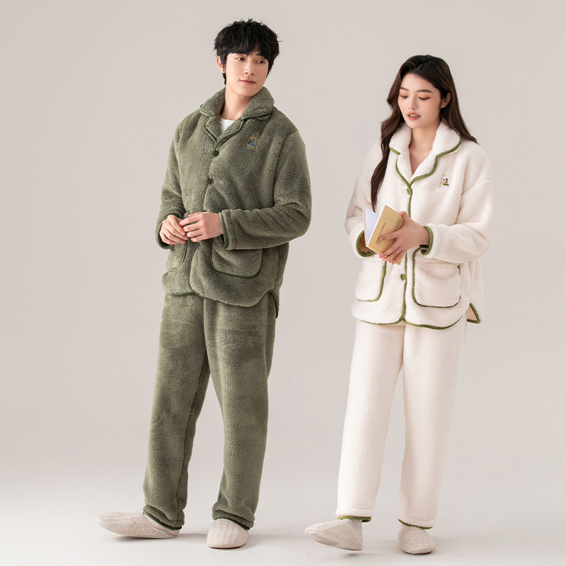 Pajamas de pareja invierno 2025 nuevo coral veludo más veludo engrosado hombre mujer pequeña fragancia ropa de casa otoño invierno