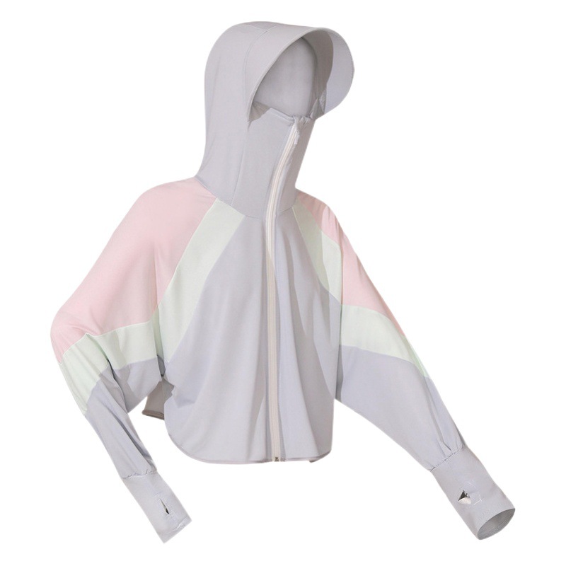 Patchwork contraste color sol protección ropa para mujeres 2023 verano cabo hielo seda sol protección ropa transpirable UV protección chal blusa