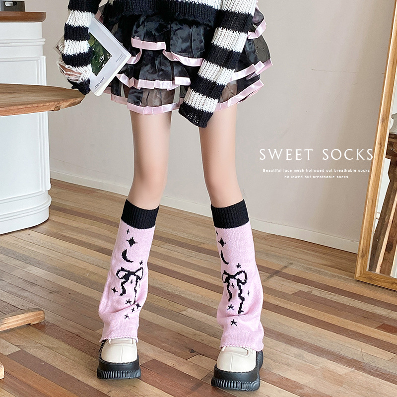 Scaldamuscoli "Scaldamuscoli Y2K con fiocco e cuore – Calzini in maglia reversibili per donna (stampa rosa/stella, taglia unica, stile Sweet Subculture)"_voghion.com