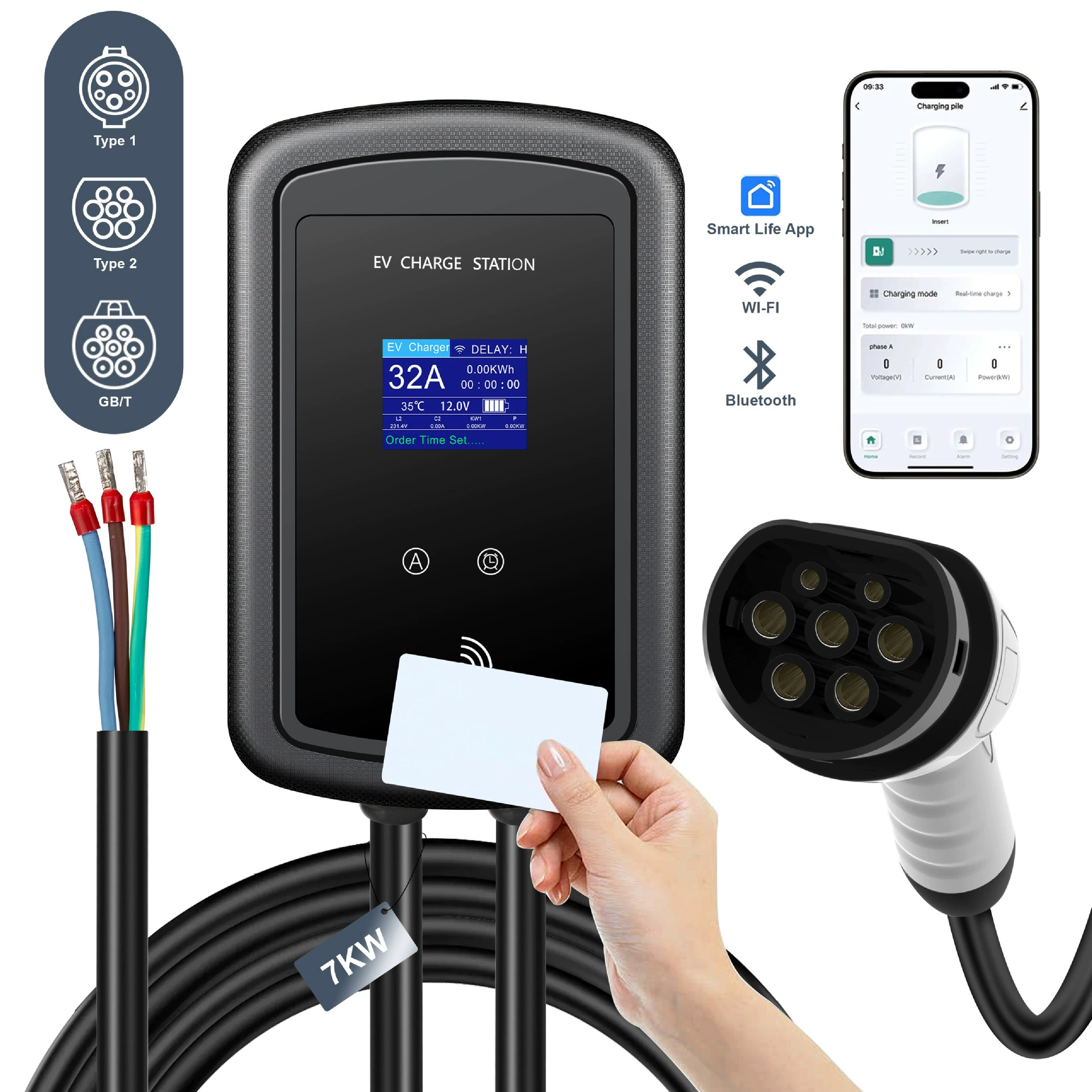 Настенный новый энергетический автомобиль зарядная куча переменного тока трехфазная зарядка 380V евро стандарт 22KW зарядный пистолет бытовое приложение