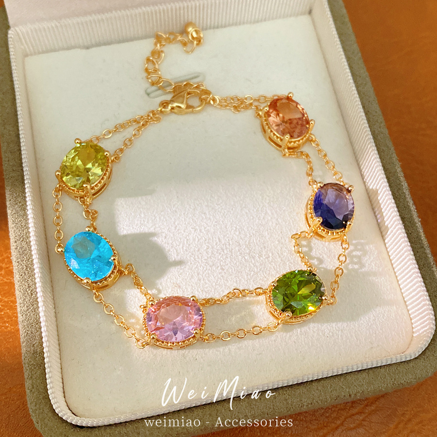 18 quilates de oro real pulsera ovalada de piedra electroalimentada pulsera de nicho de lujo ligera estilo palacio exquisita personalidad joyas al por mayor