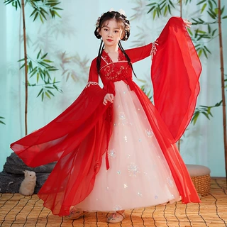 儿童汉服夏季女童夏款2026新款春夏连衣裙古风超仙薄款古筝演出服