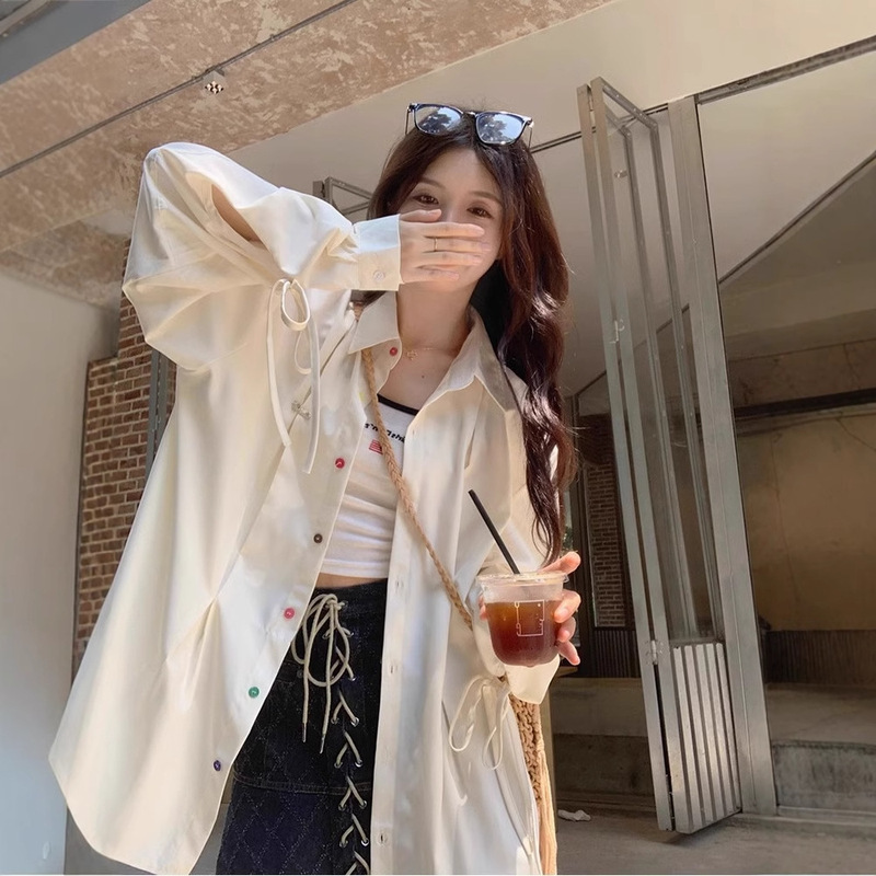 Hong Kong Style Vintage Blue Plaid Shirt Women's Coat 2025 Spring Niche Design Sense Cardigan Loose All-match Shirt Trendy