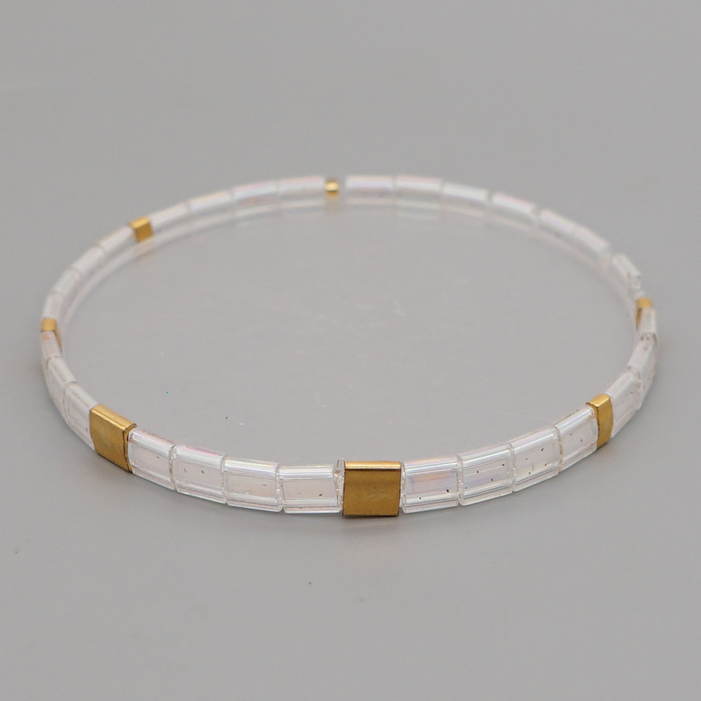 Fashion Bohemian Transparent White Glass Beads Hand-beaded Stacked Set Bracelet display picture 2