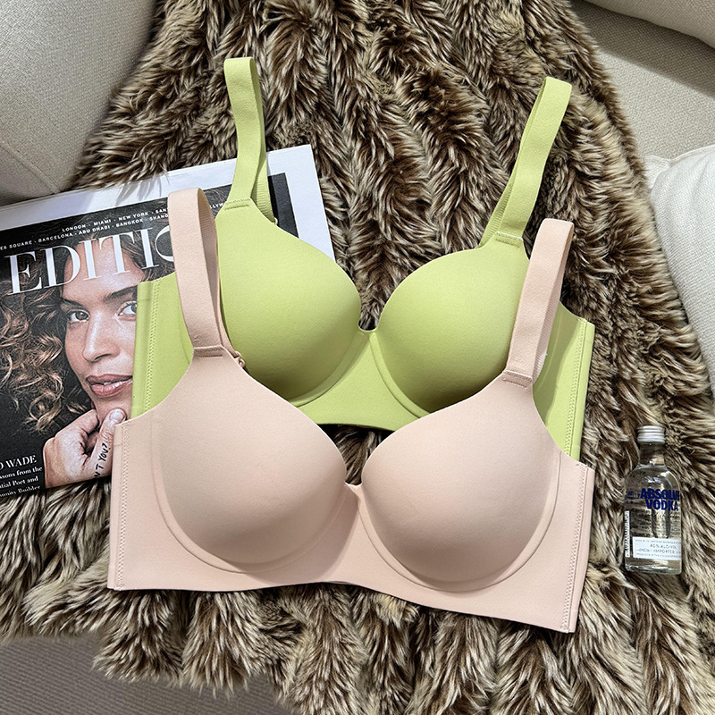 Original Traceless One-piece Thin Large Chest Small Underwear Women's Soft Steel Ring Breast Anti-sagging plus size Bra
