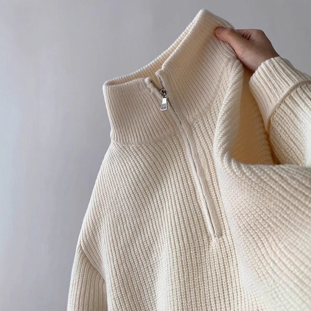 Spring and Autumn Half-Zip Turtleneck Pullover Sweater for Men, Autumn and Winter Lazy Style Top, Versatile Couple Knitwear for Men
