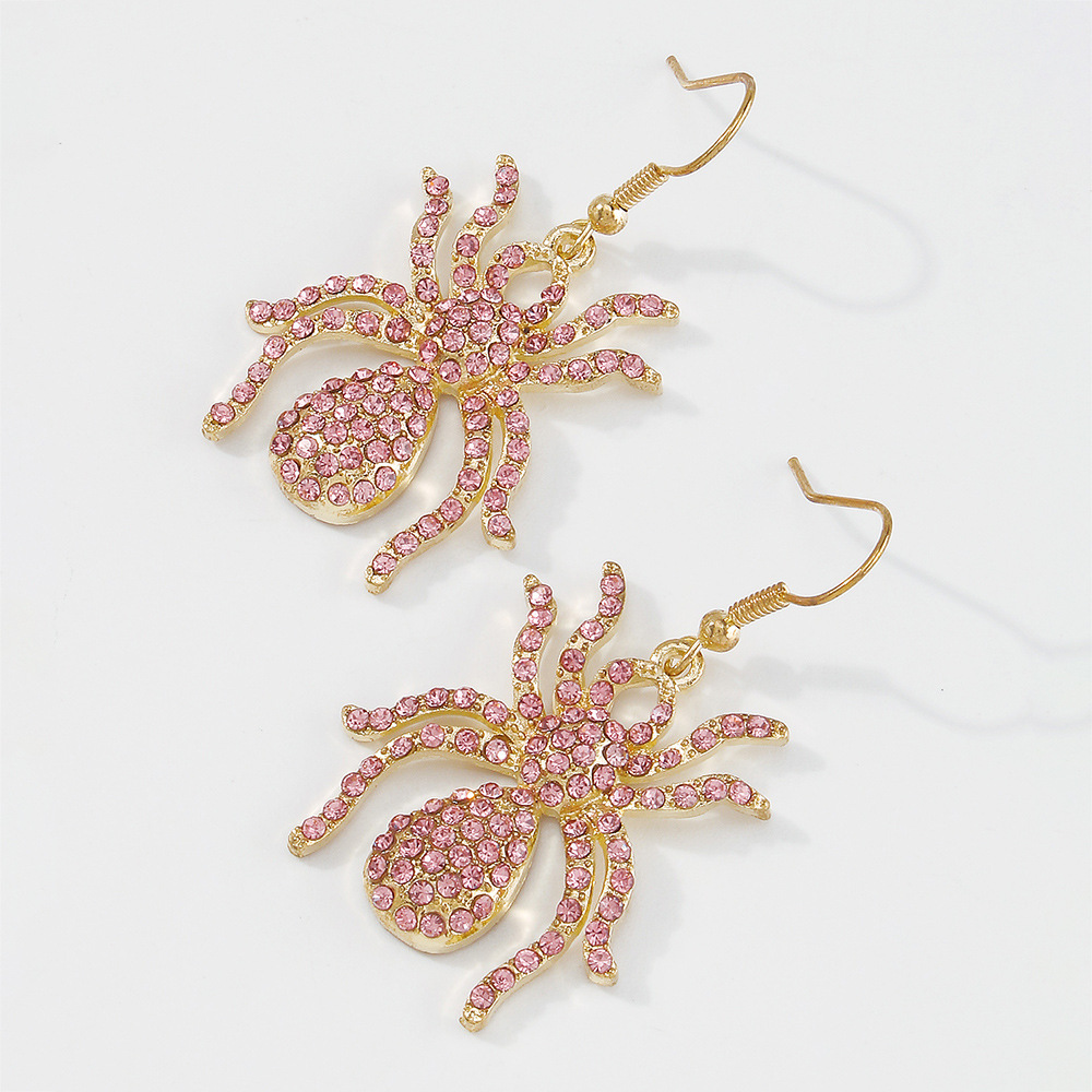 Fashion Pink Diamond Spider Halloween Spider Full Diamond Earrings