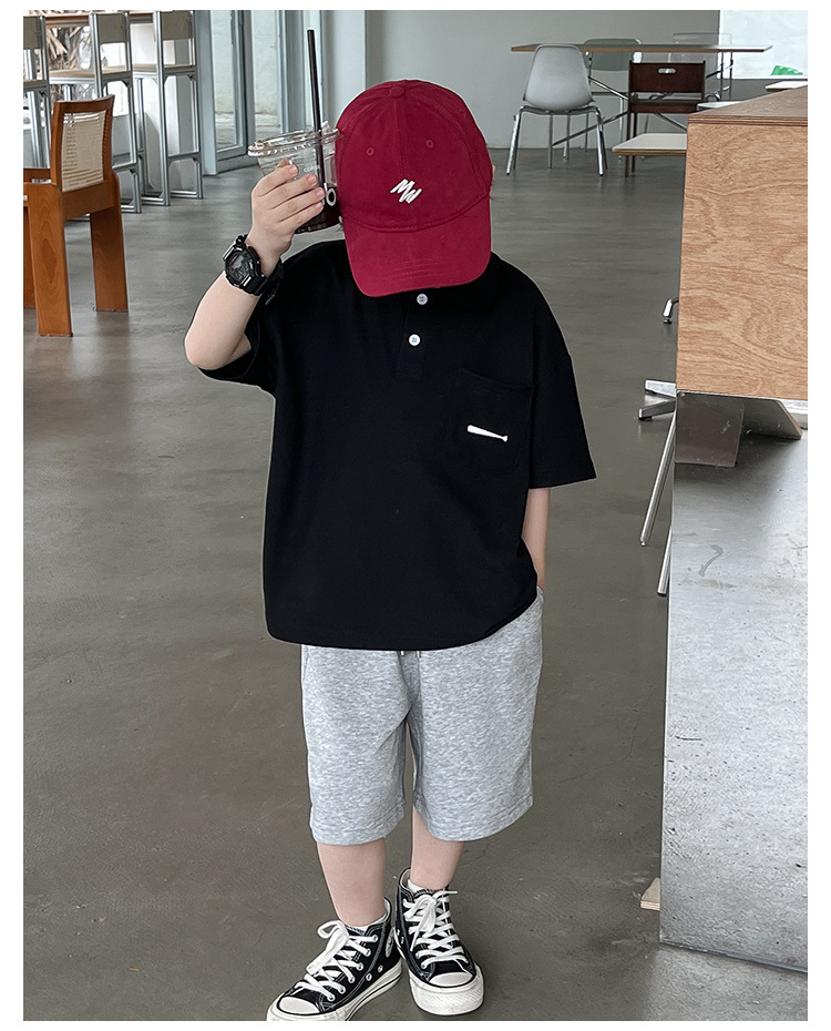 New 2024 Summer boys' polo shirt embroidered fish waistcoat short sleeve casual style summer refreshing handsome top