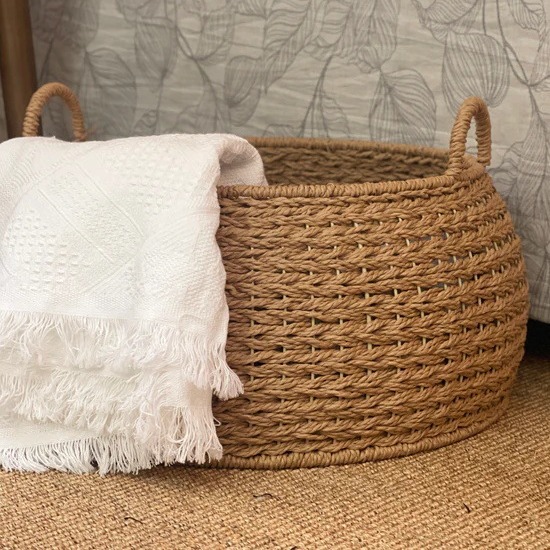 Cuerda de papel tejida cesta de almacenamiento cesta de organización escritorio mesa de café ropa juguete merienda pastoral cesta de almacenamiento caja de almacenamiento