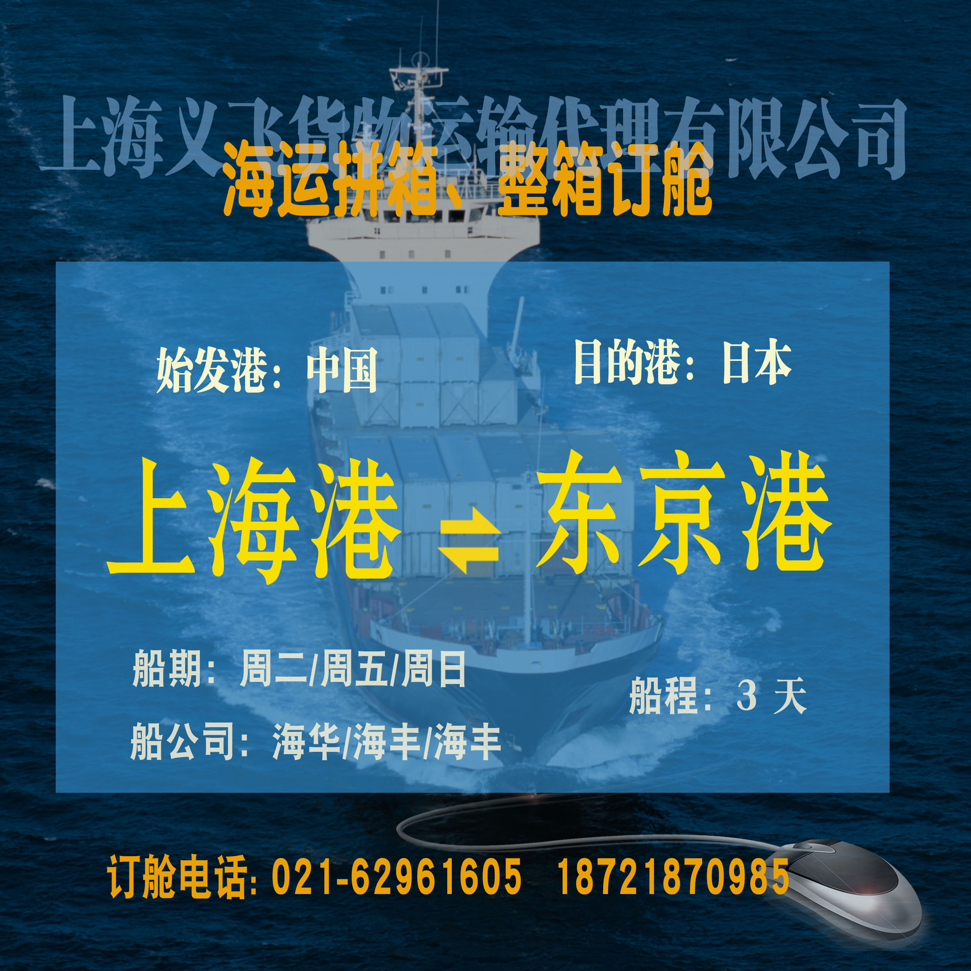 上海到日本东京国际物流,国际海运,整箱,拼箱订舱业务