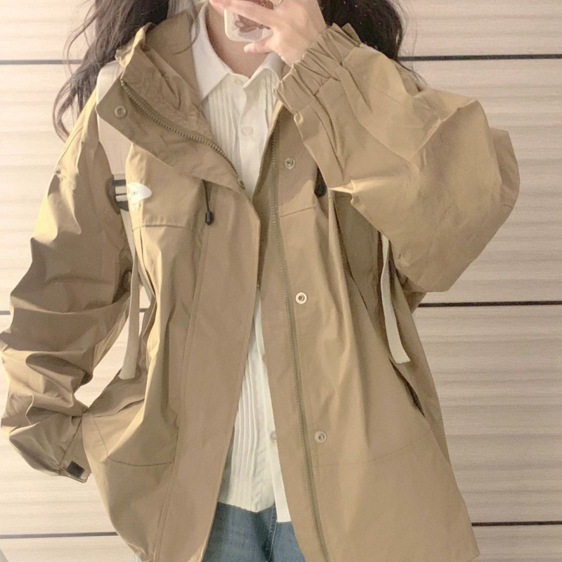 2025新款学院风休闲连帽冲锋衣女春秋款百搭美式工装冲锋衣外套女|undefined